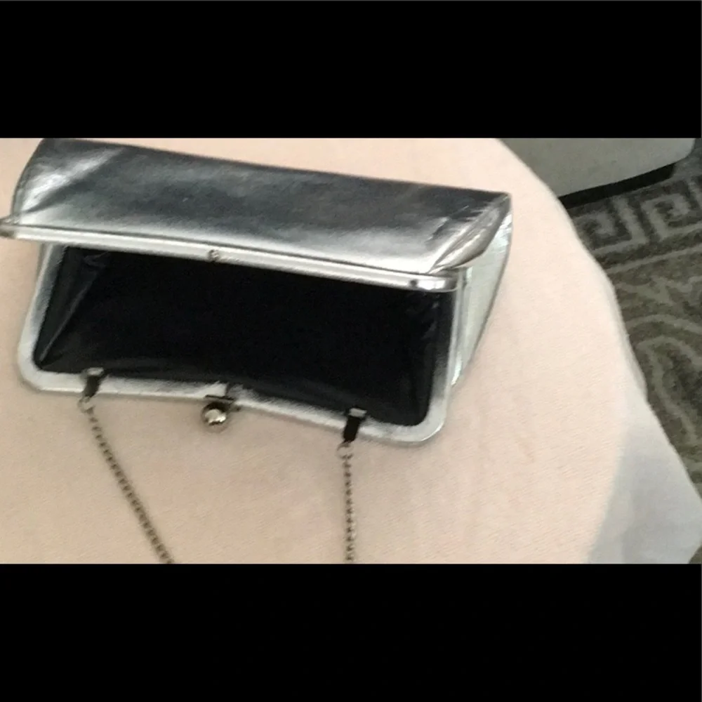 Metallic Silver Evening Clutch with Chain Strap